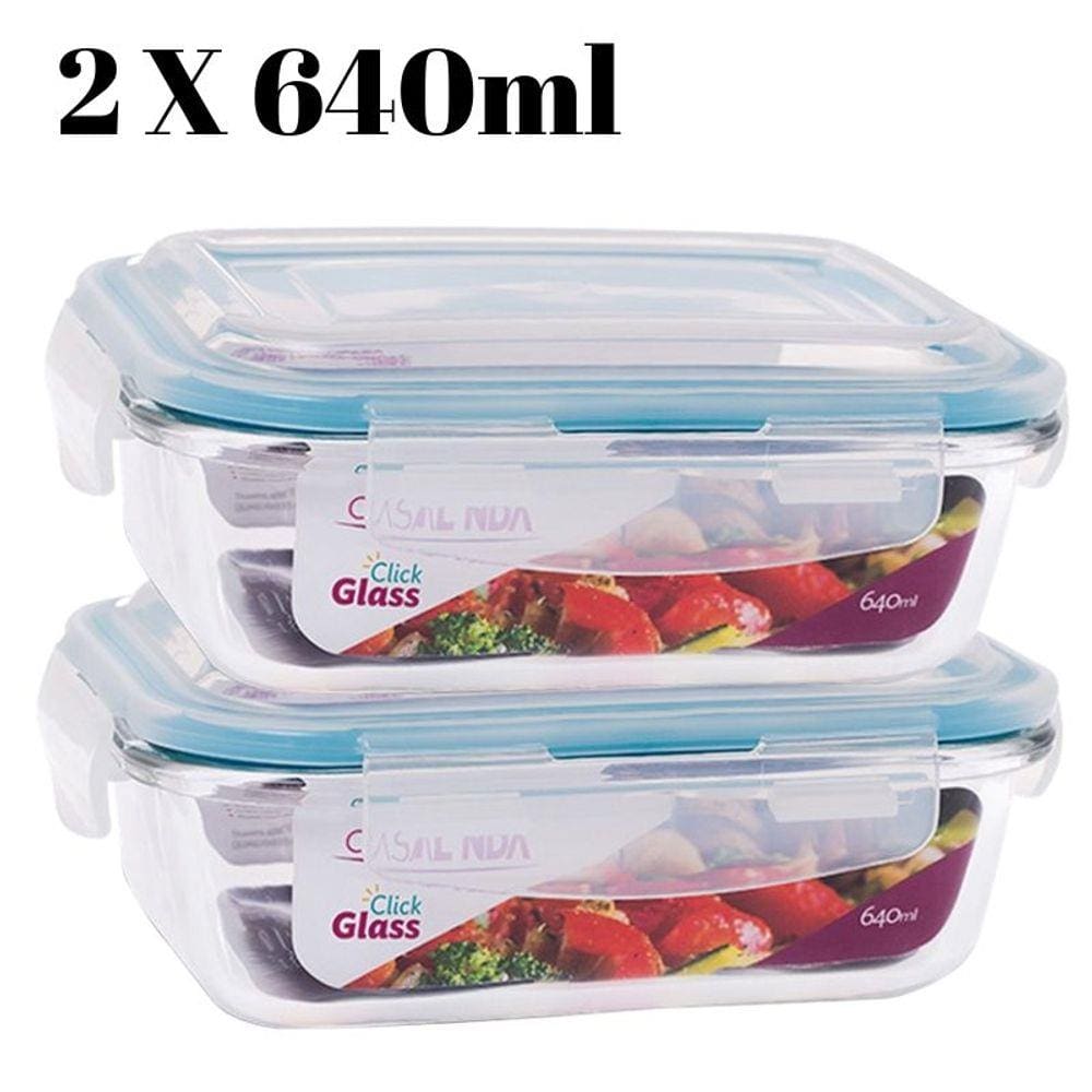 Conjunto 2 Pote Vidro Hermético Marmita Tampa 4 Travas 640ml
