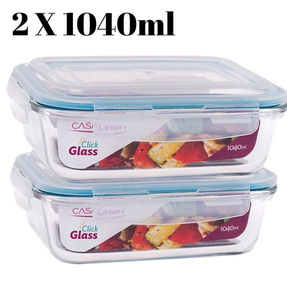 Conjunto 2 Potes Vidro Hermético Marmita Com 4 Travas 1040ml