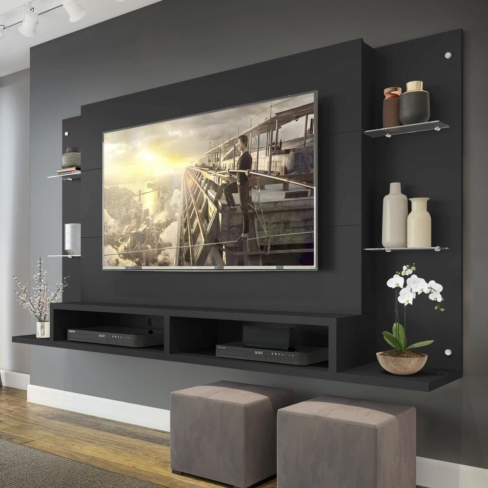 Painel TV 60" c/ Prateleiras Vidro Nairóbi Multimóveis
