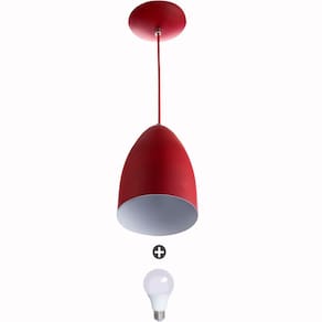 Lustre Pendente Cone Alumínio Vermelho + Lampada