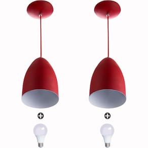 Kit 2 Lustre Pendente Cone De Alumínio Vermelho + Lampada