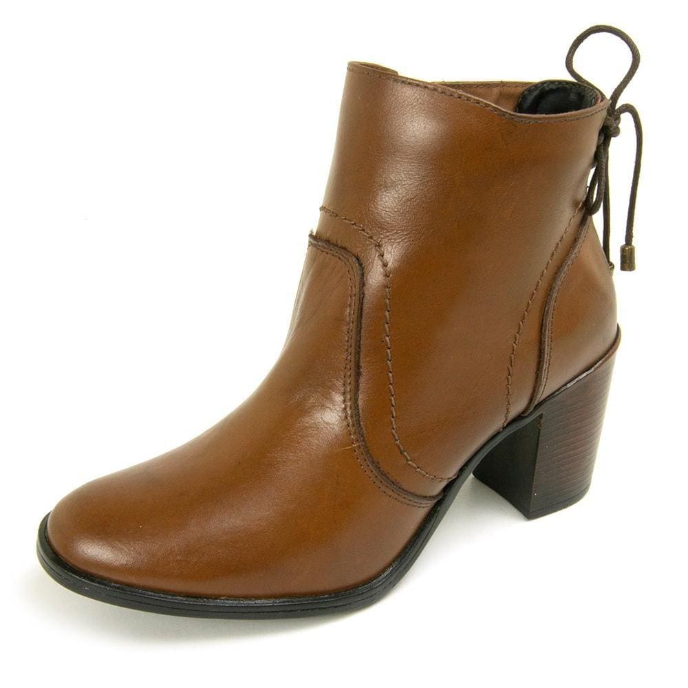 Bota Coturno Feminina Couro Lisa Zíper Salto Médio Casual