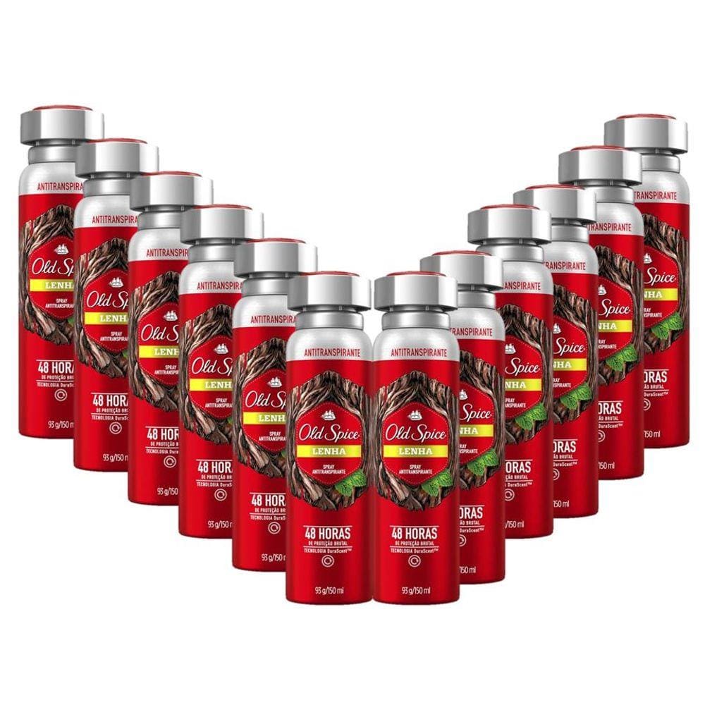 Kit com 12 Desodorantes Spray Antitranspirante Old Spice Lenha 150ml