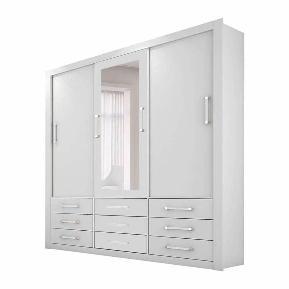 Guarda-roupa Casal com Espelho 3 Portas Anjos Branco - Carioca Móveis