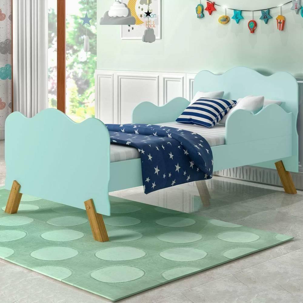 Cama Infantil Solteiro Com Baús Elefante Azul Branco Amendoa Naty