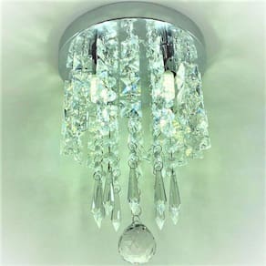 Lustre Cristais Base Inox 18 cm + Lâmpadas Led