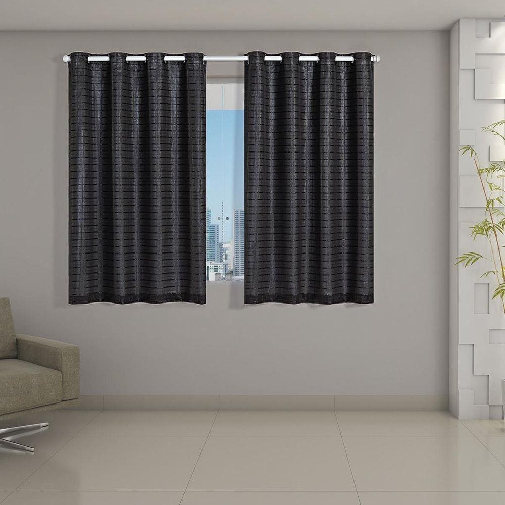 Cortina Blackout Blecaute Com Voil Xadrez 2,80x1,40m Cinza