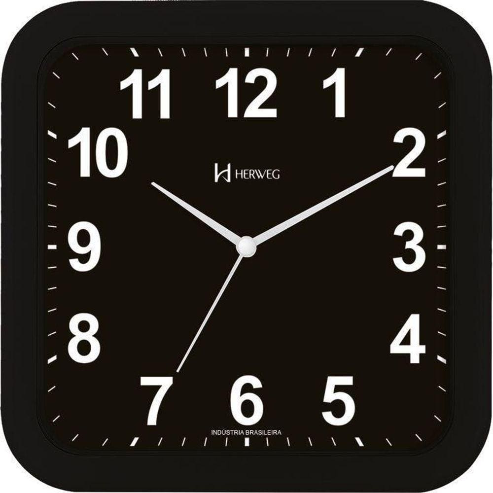 Relógio Parede Herweg 6670 034 Preto Quadrado 23Cm