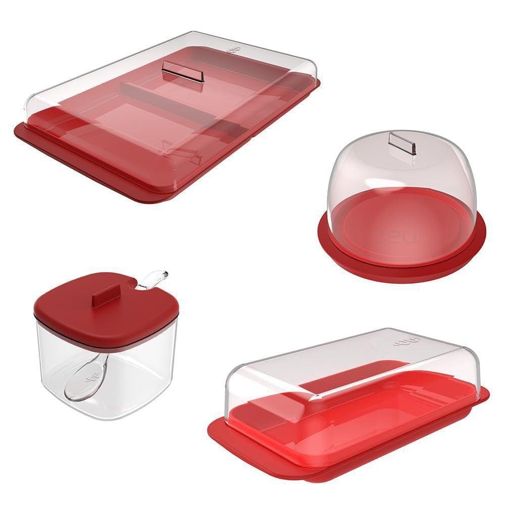 Kit 4 Produtos Conjunto Vermelho Manteigueira Ou Martiplast