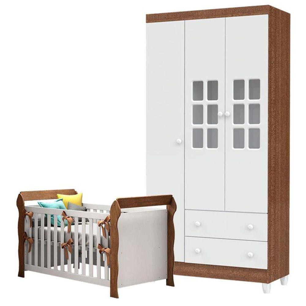 Berço Lara e Guarda Roupa Infantil 3 Portas Mariah
