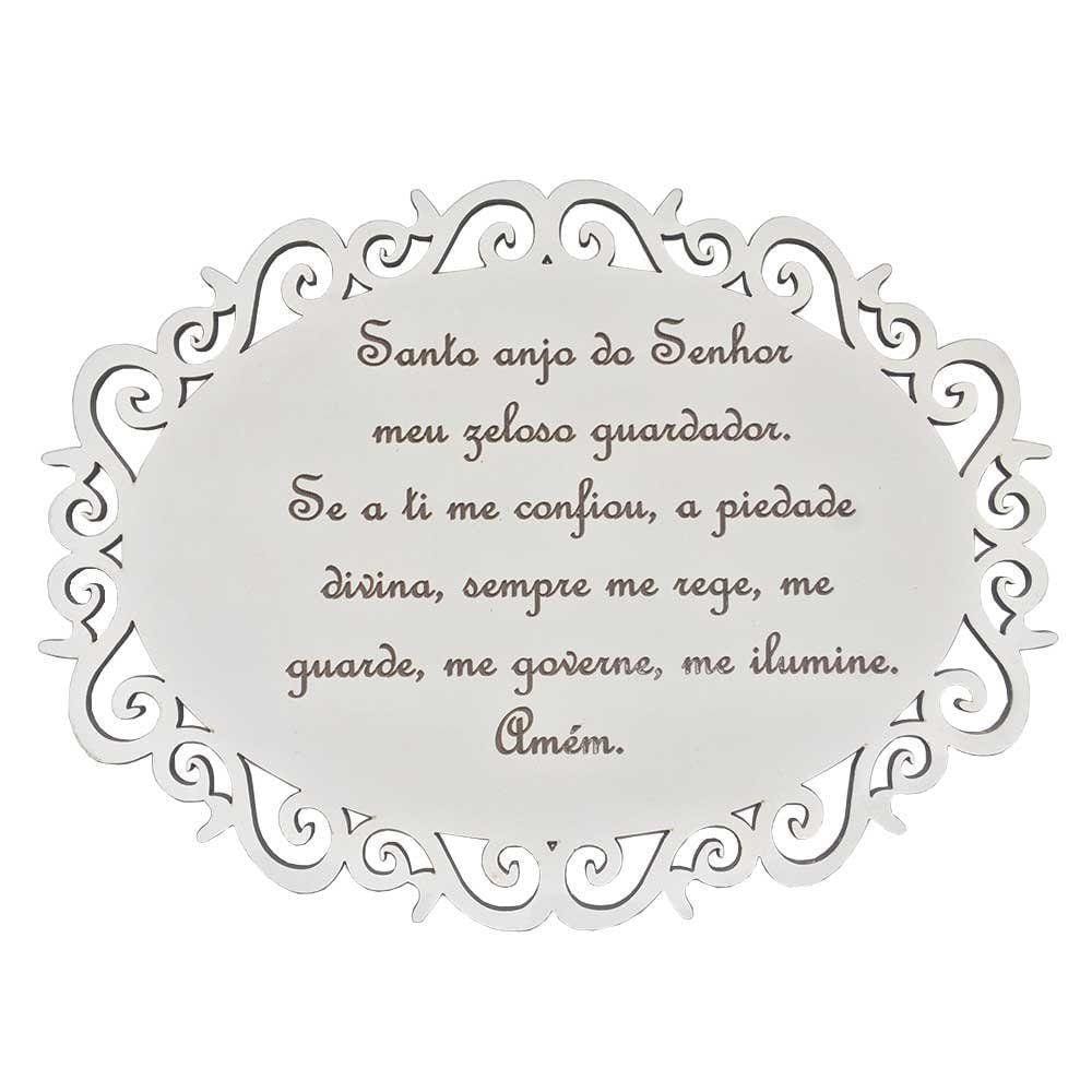 Placa Decorativa Santo Anjo Com Arabesco MDF 3mm Branco - D`Rossi