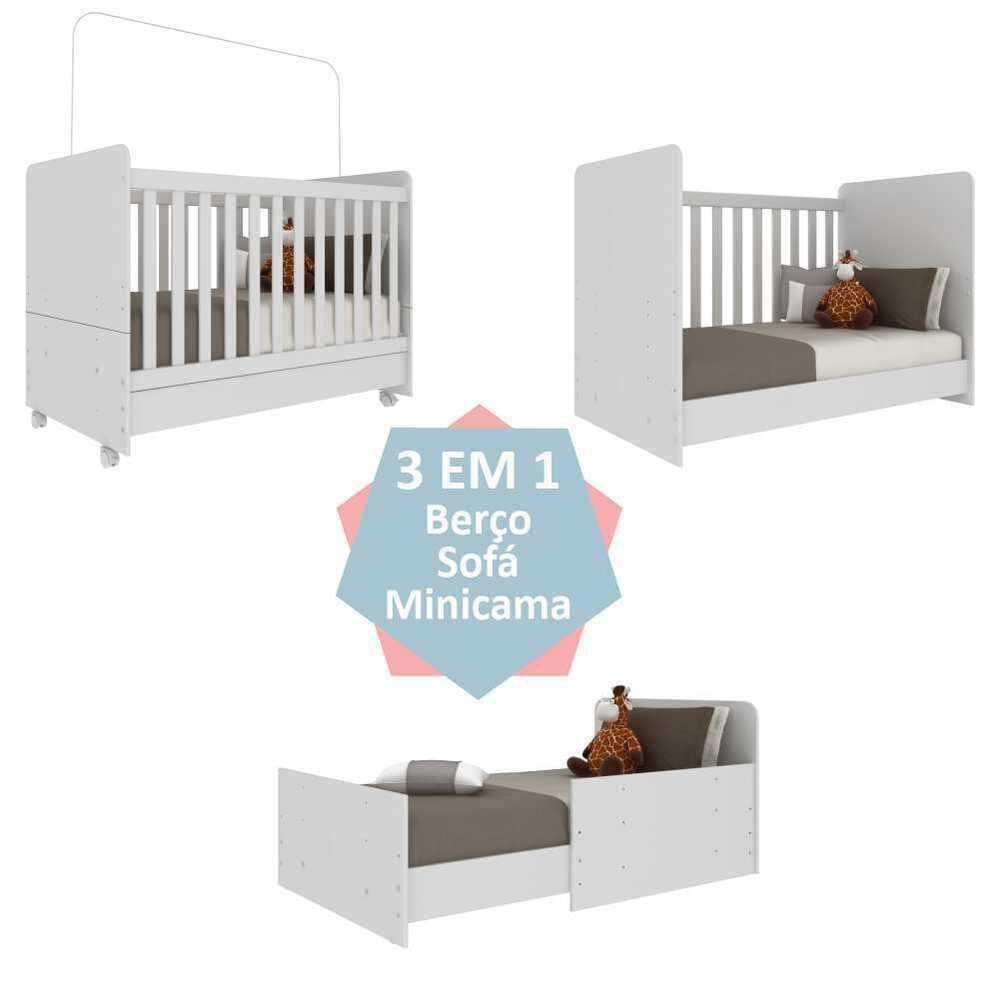 Quarto Completo Pimpolho com berço 3 em 1 com rodízios Multimóveis Branco