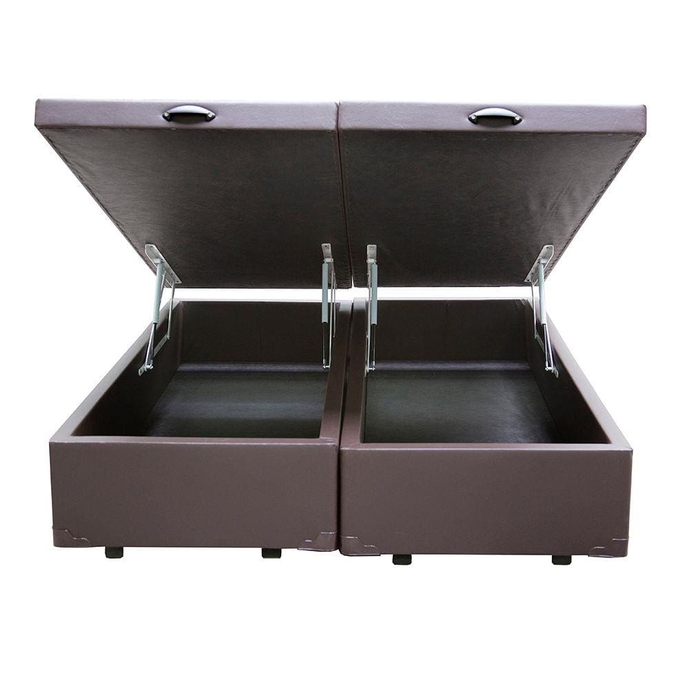 Base Box Baú King Bipartido Sofá Mix Suede Marrom 37x198x203
