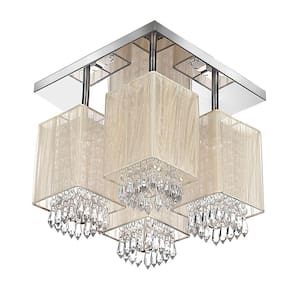 Lustre Plafon Quadclear Organza Quadrado Bege Maravilhoso