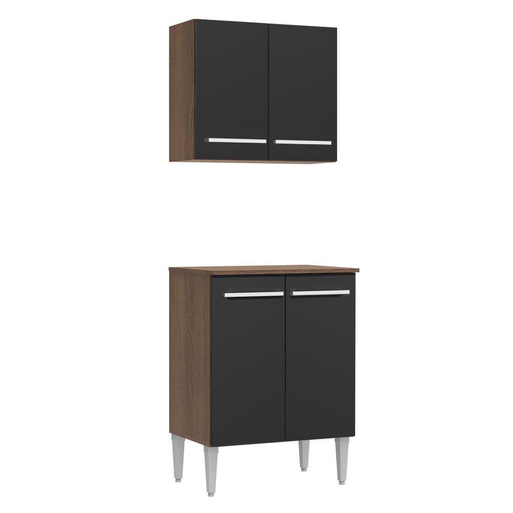 Kit Madesa Emilly 4 Portas com Armário Aéreo e Balcão - Rustic/Preto
