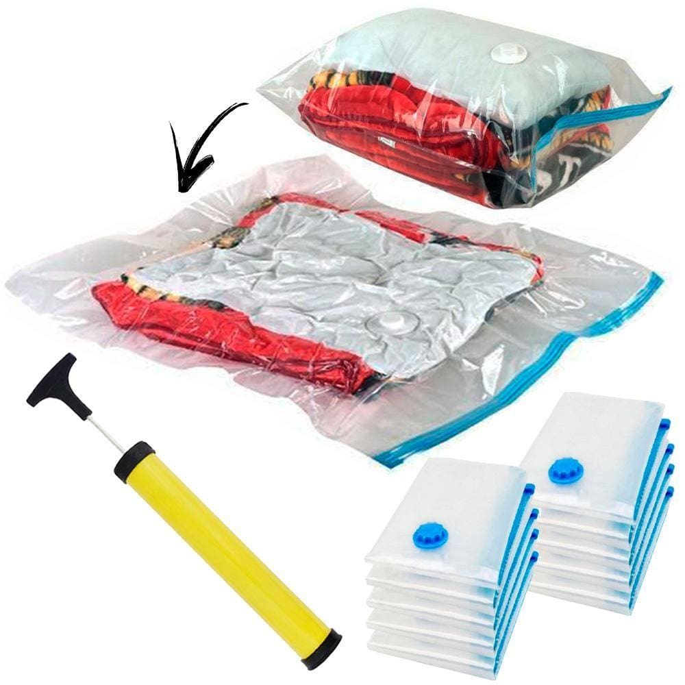 Saco à Vácuo Guardar Roupas 60x80 CM Kit 10 Peças + Bomba Sucção WESTERN