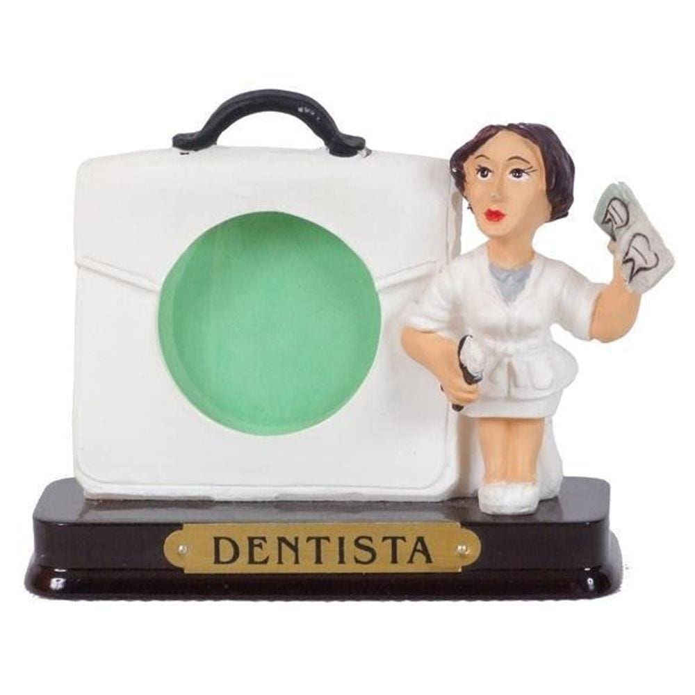 Miniatura Dentista Mulher De Resina Com Porta Foto 8 Cm