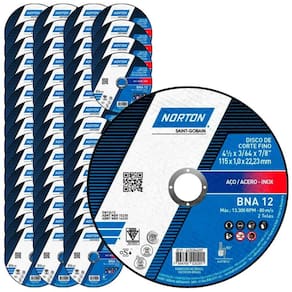 Disco de Corte para Metal e Inox 4.1/2 POL BNA 12 Kit com 50 Unidades