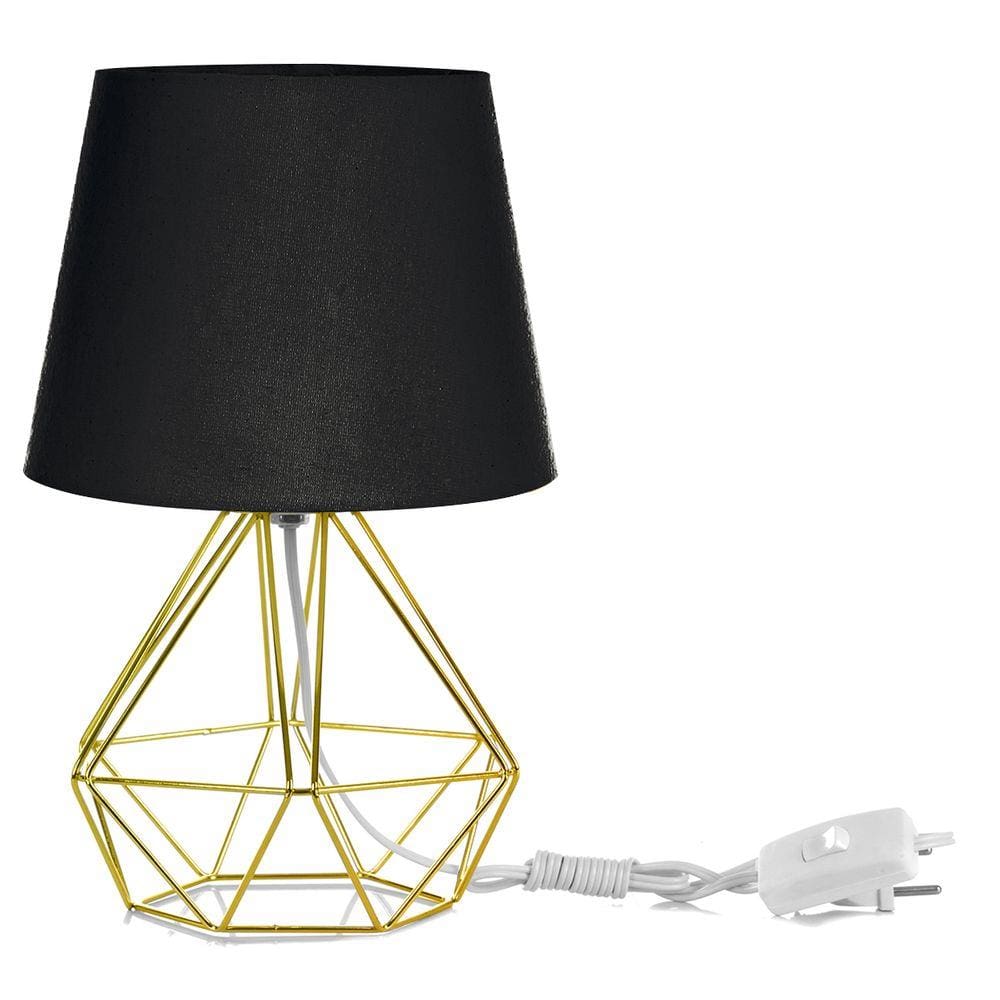 Abajur Diamante Dome Preto Com Aramado Dourado