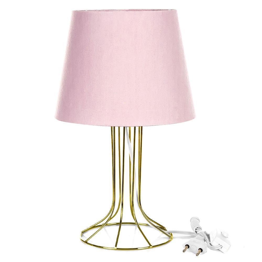 Abajur Torre Dome Rosa Com Aramado Dourado