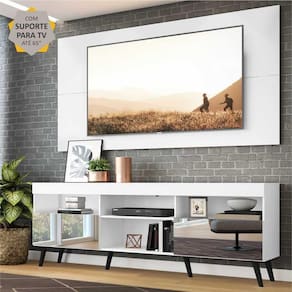 Rack c/ Painel e Suporte TV 65" c/ Espelho e Pés Retrô Flórida Multimóveis