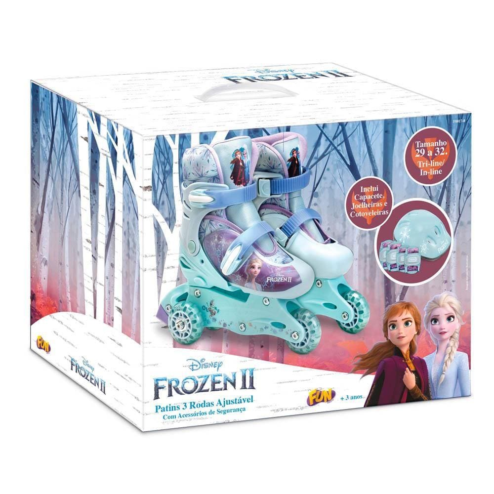 Patins Frozen 3 Rodas 29 ao 32 com Acessórios-Fun Divirta-se