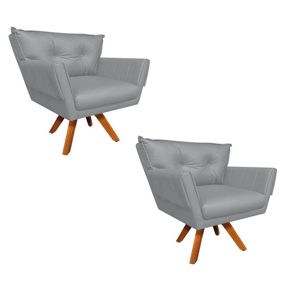 Kit 2 Poltronas Giratórias Anitta Corino Base Madeira D`Rossi