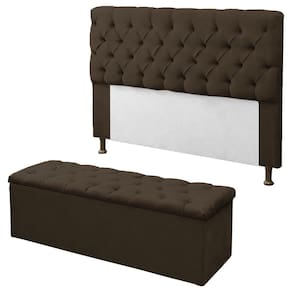 Kit Cabeceira + Calçadeira Baú Mirage Queen 160cm Marrom - DL Decor