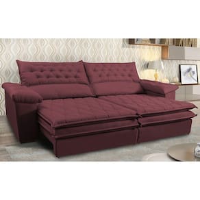 Sofá Retrátil e Reclinável Molas Ensacadas Cama inBox Botonê 2,52m Espuma Viscoelástico Suede Vinho