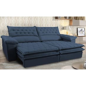 Sofá Retrátil e Reclinável Molas Ensacadas Cama inBox Botonê 2,12m Espuma Viscoelástico Suede Azul