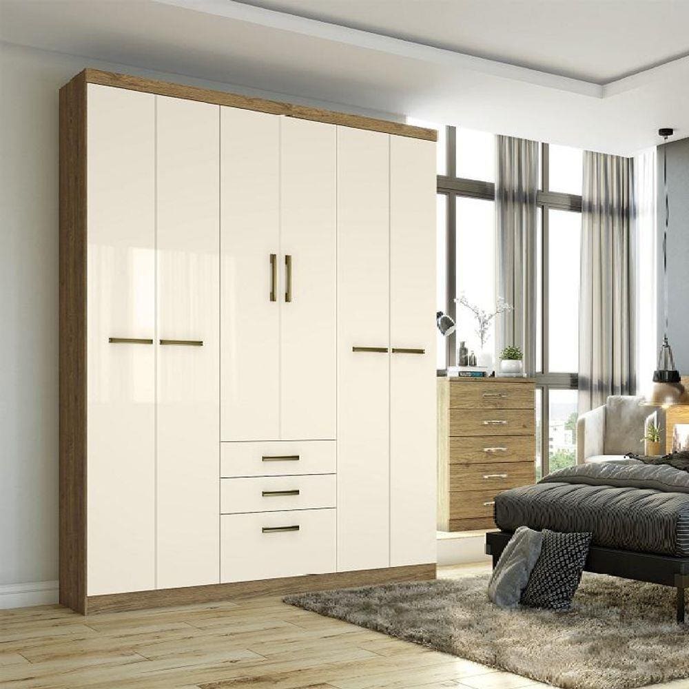 Roupeiro Guarda Roupa Casal Quarto 6 Portas 3 Gavetas Econ