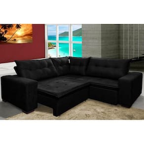 Sofá de Canto Retrátil, Reclinável, Molas Cama inBox Oklahoma 2,30m x 2,30m Suede Velusoft Preto