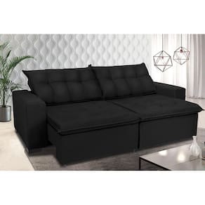 Sofá Retrátil, Reclinável Oklahoma 3,12m Com Molas e Pillow no Assento Tecido Suede Preto Cama InBox