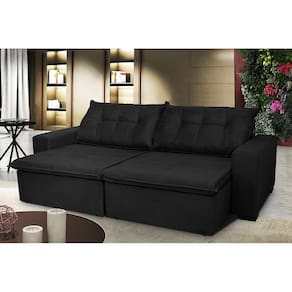 Sofá Austrália 3,12m Retrátil, Reclinável, Molas e Pillow no Assento Tecido Suede Preto Cama InBox