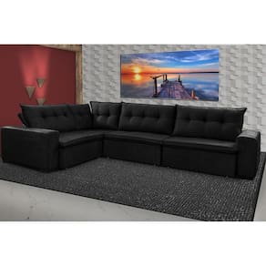 Sofá de Canto Retrátil, Reclinável, Molas Cama inBox Oklahoma 3,45X2,41 ou 2,41X3,45 Suede Preto