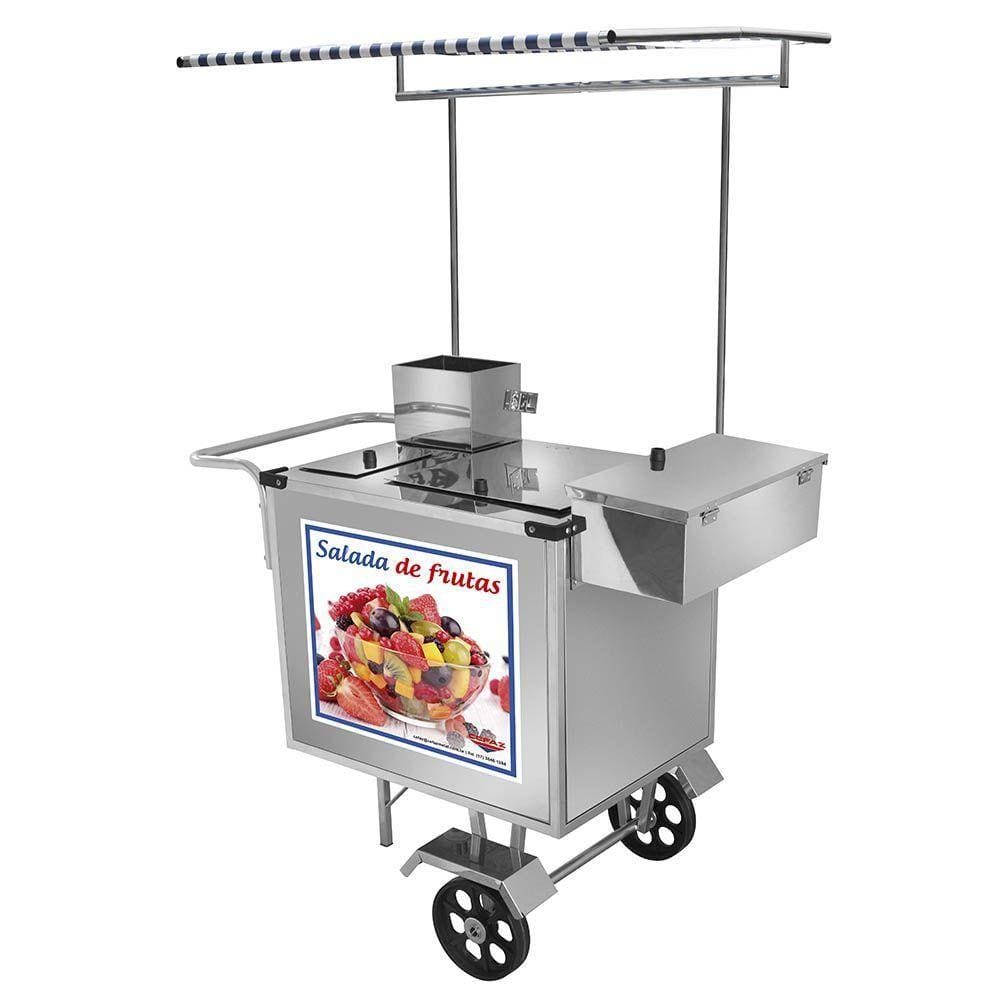 Carrinho de Salada de Frutas Cefaz Luxo Inox com Rodas Maciças e Toldo L27M/T