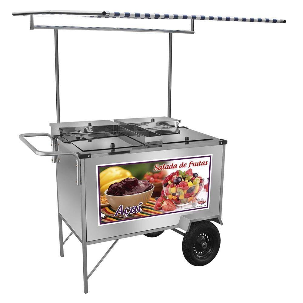 Carrinho 2 em 1 Cefaz Salada de Frutas e Açaí Luxo Inox Rodas Pneumáticas e Toldo L18P/T