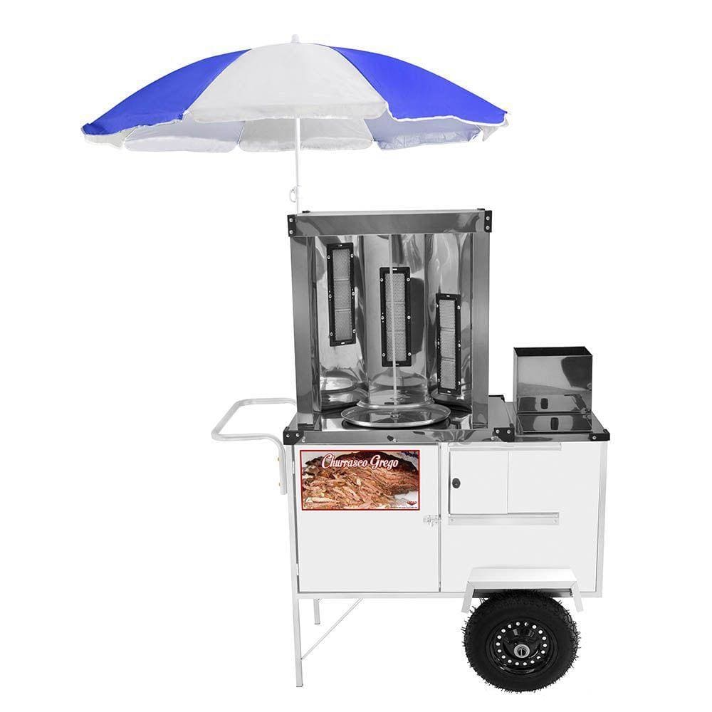 Carrinho de Churrasco Grego Cefaz Branco Rodas Pneumáticas e Guarda Sol BL20P/GS