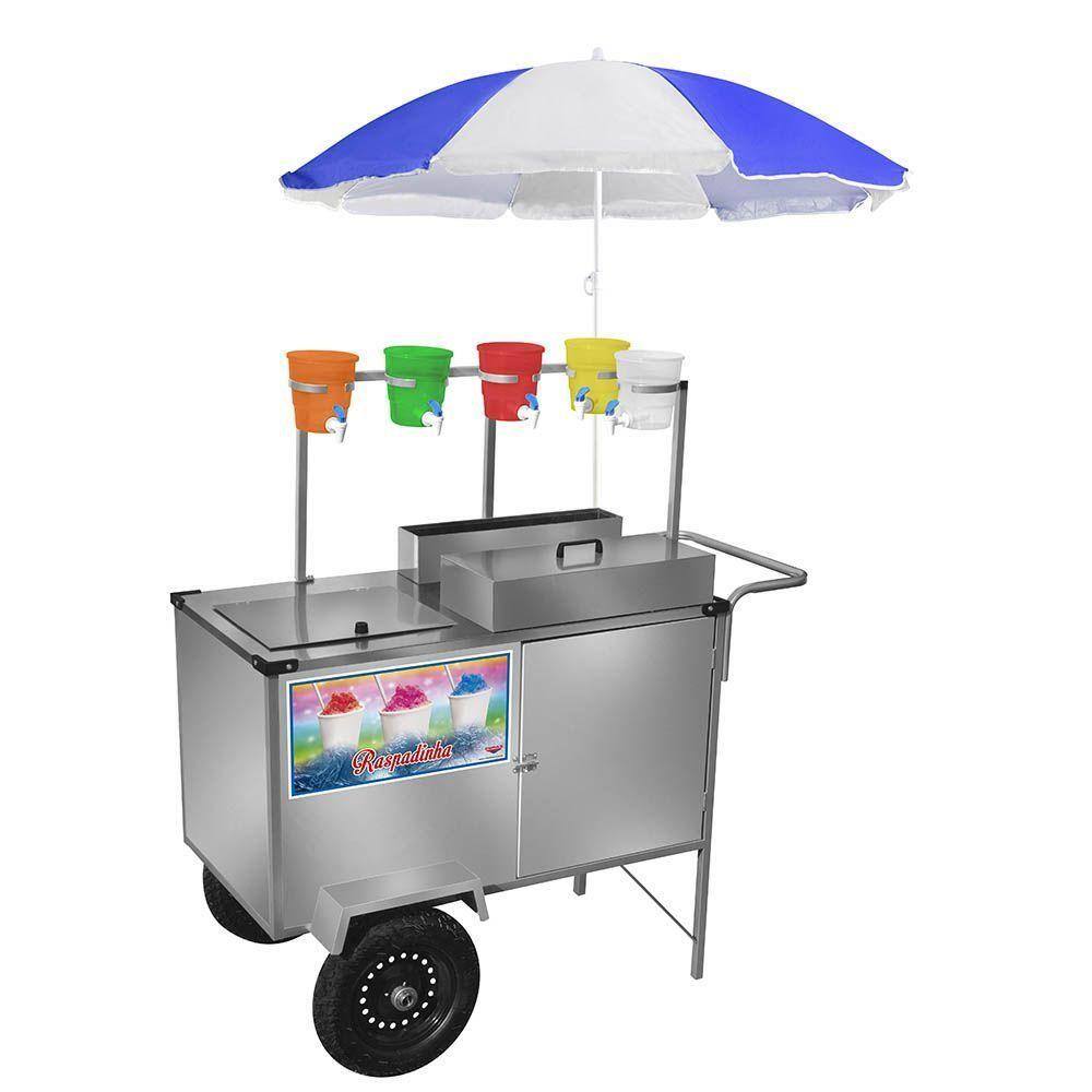 Carrinho de Raspadinha Cefaz Inox com Rodas Pneumáticas e Guarda Sol L31P/GS