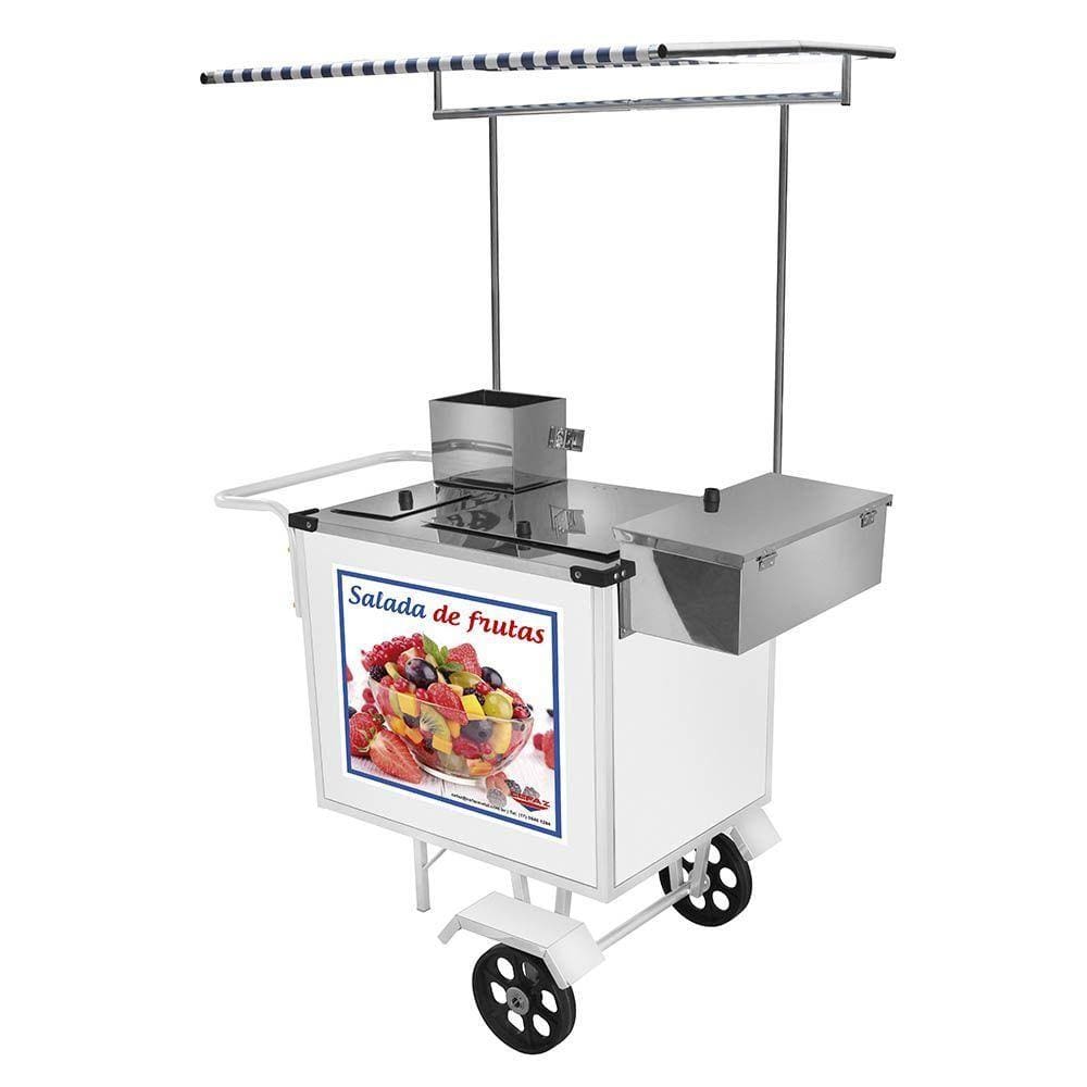 Carrinho de Salada de Frutas Cefaz Luxo Branco com Rodas Maciças e Toldo BL27M/T