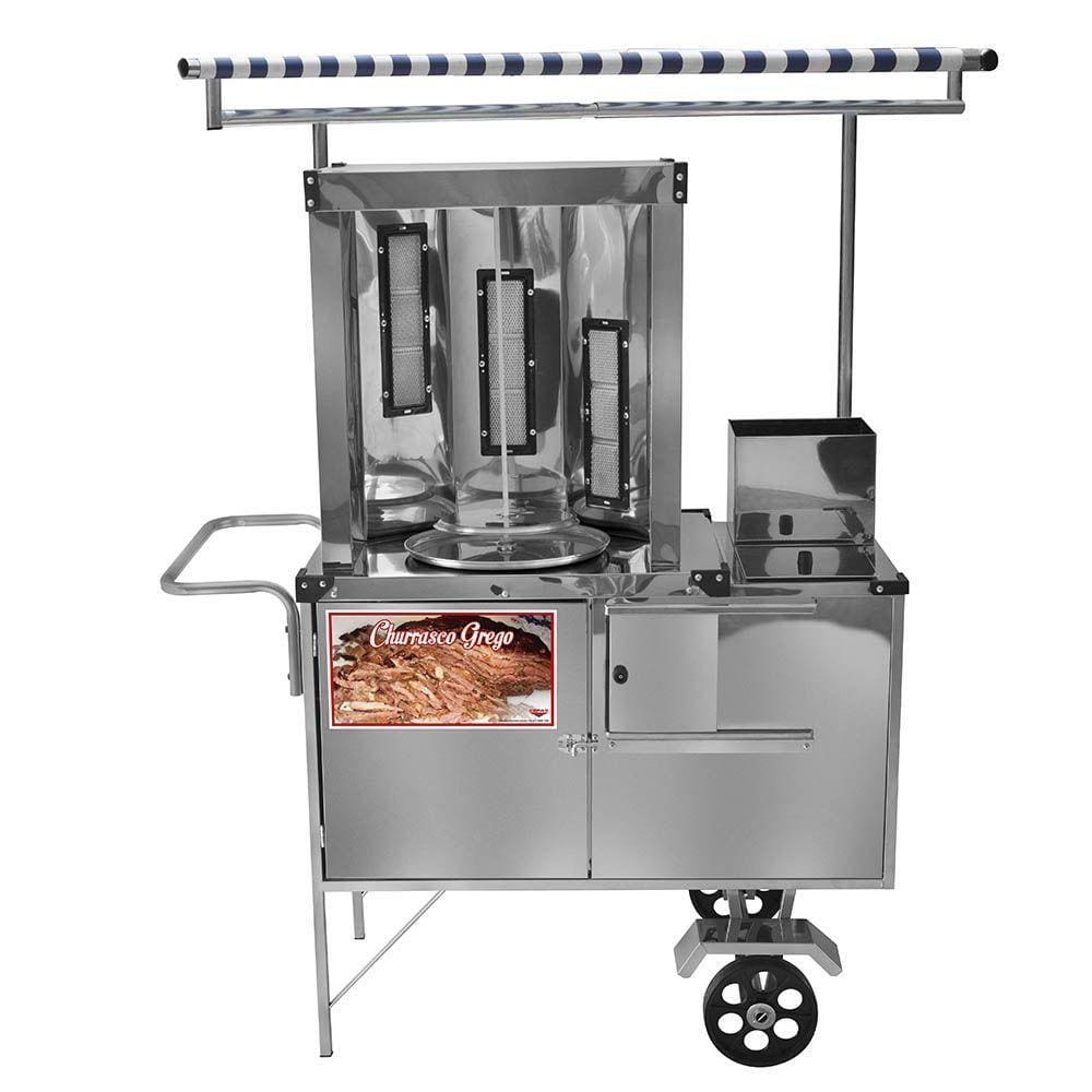 Carrinho de Churrasco Grego Cefaz Inox Rodas Maciças e Toldo L19M/T