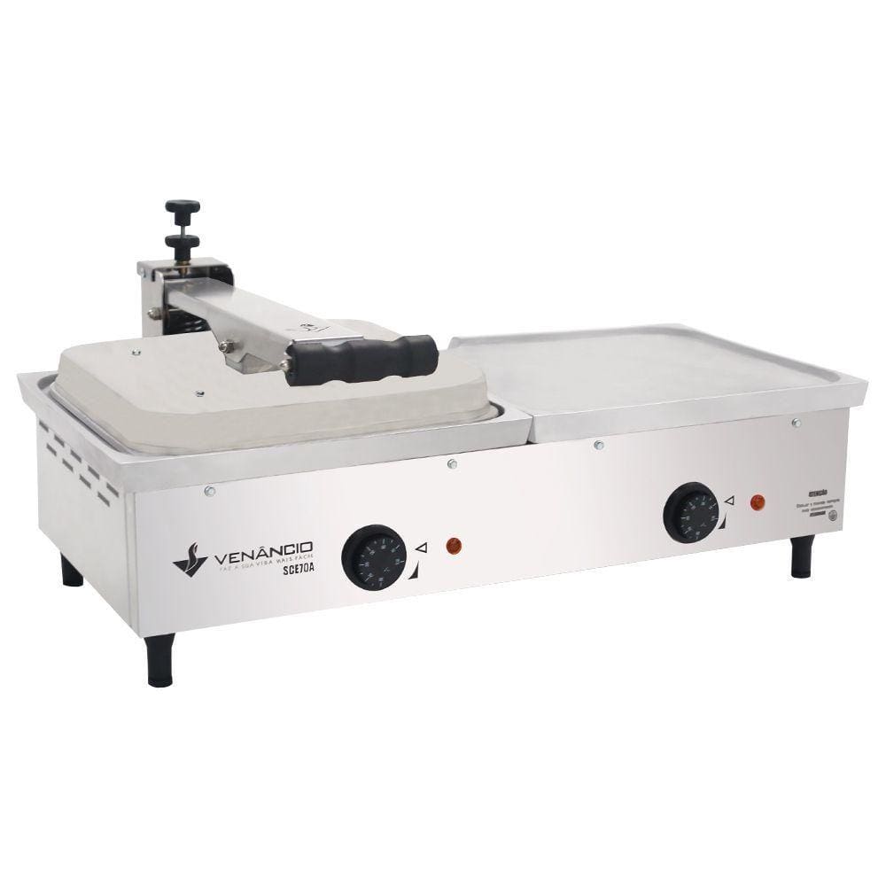 Chapa Sanduicheira Elétrica de Aluminio Venâncio Conjugada 67 cm com Prensa SCE70A 110V