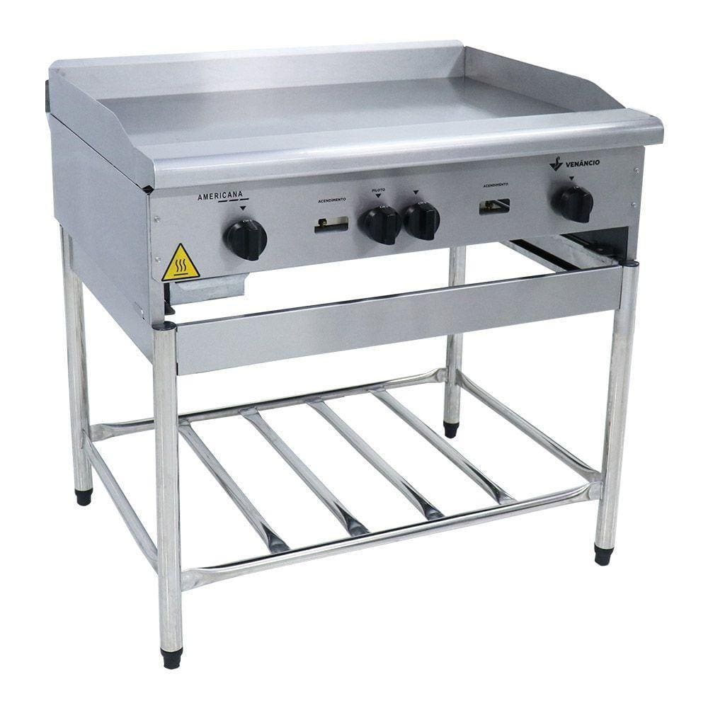 Chapa Americana a Gás 90 cm Profissional com Pés 18 mm Baixa Pressão Venâncio CGP90