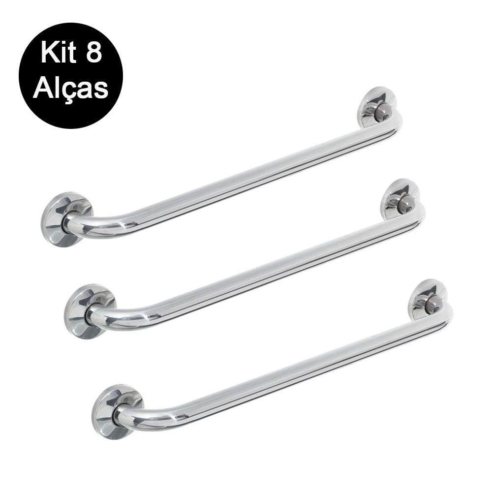 Kit 8 Alças Apoio Banheiro Inox Idoso Cadeirante Deficiente Acessibilidade