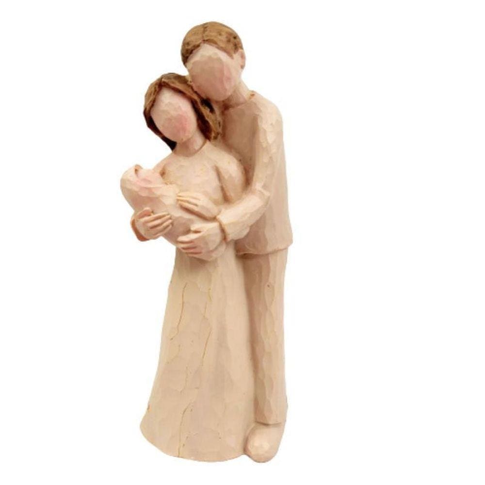 Enfeite Família Decoração 15Cm Moderno Resina Casal Bebê