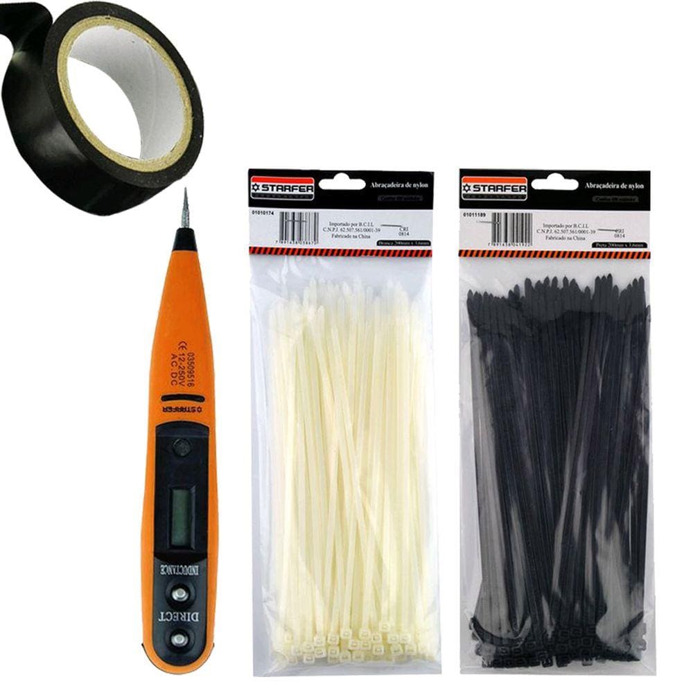 Kit Eletricista Abraçadeiras Fita Teste Voltagem Starfer