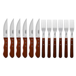 Jogo De Talheres Jumbo Para Churrasco Tramontina Com Lâminas Em Aço Inox E Cabos Em Madeira Natural 12 Peças 22399063