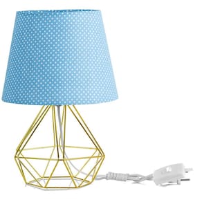 Abajur Diamante Dome Azul/bolinha Com Aramado Dourado