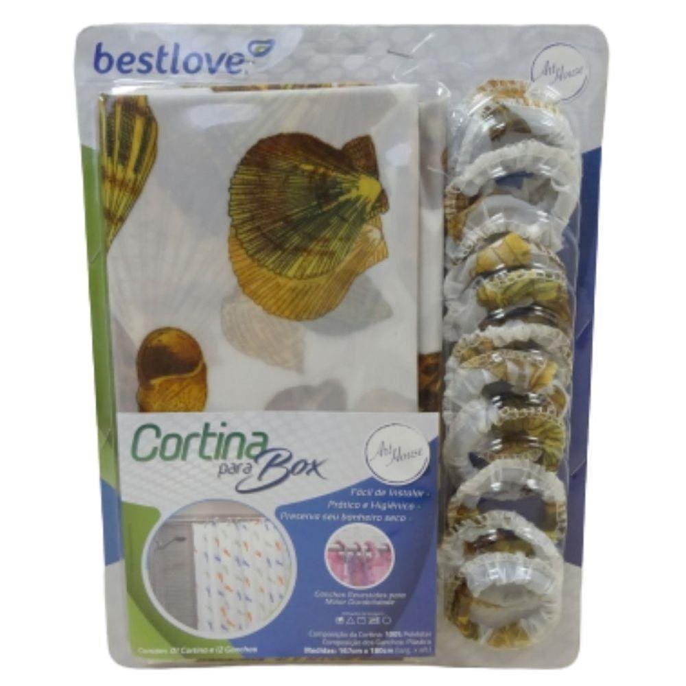 Cortina Para Banheiro Box Com 12 Ganchos Revestidos