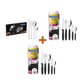 KIT - 2 Faqueiros Inox 30 Peças Ipanema Preto + 1 Faqueiro Inox 24pç - Tramontina